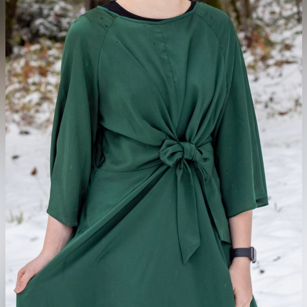 Emerald green silk dress